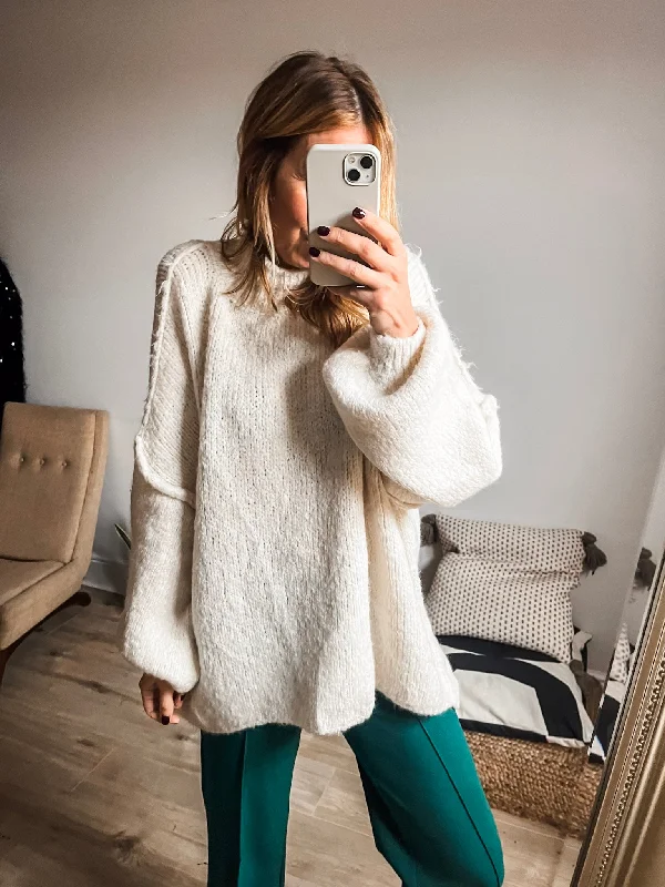 Turtle Neck Balloon Sleeve Jumper Lace Blend Ribbed Blend Corduroy Blend