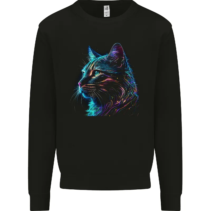 A Fantasy Cat With Cool Colours 3 Mens Sweatshirt Jumper Hoodie with Cropped Fit Short Trendy A Fantasy Cat With Cool Colours 3 Mens Sweatshirt Jumper Hoodie with Cropped Fit Short Trendy