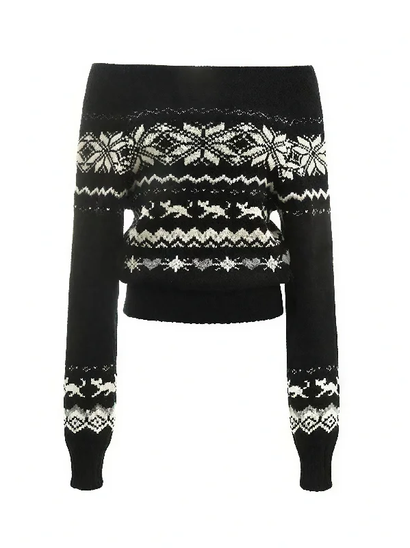 'Finland Dream' Christmas Off Shoulder Fair Isle Sweater Hooded Sweater Collared Sweater Shawl Collar 'Finland Dream' Christmas Off Shoulder Fair Isle Sweater Hooded Sweater Collared Sweater Shawl Collar