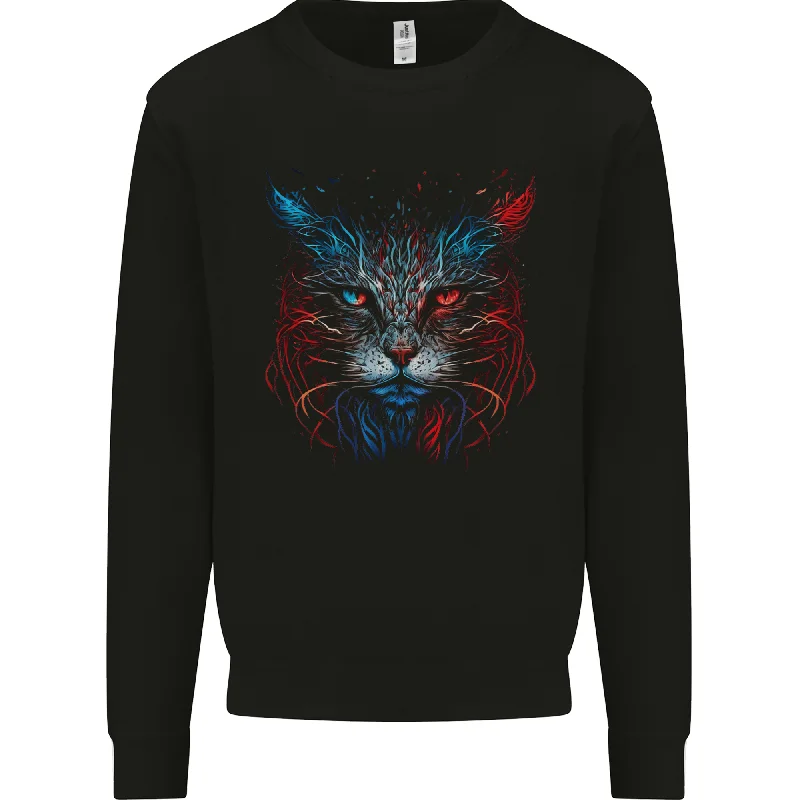 A Fantasy Cat With Cool Colours 5 Mens Sweatshirt Jumper Hoodie with Turtle Neck Cozy Winter A Fantasy Cat With Cool Colours 5 Mens Sweatshirt Jumper Hoodie with Turtle Neck Cozy Winter