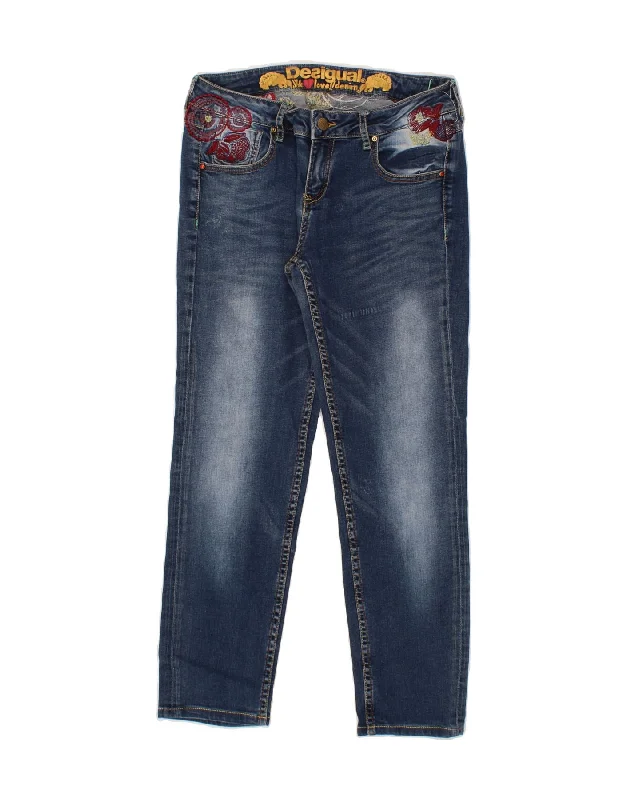 DESIGUAL Womens Slim Jeans W30 L26 Blue Polyester Elegant Wide-Leg Jeans