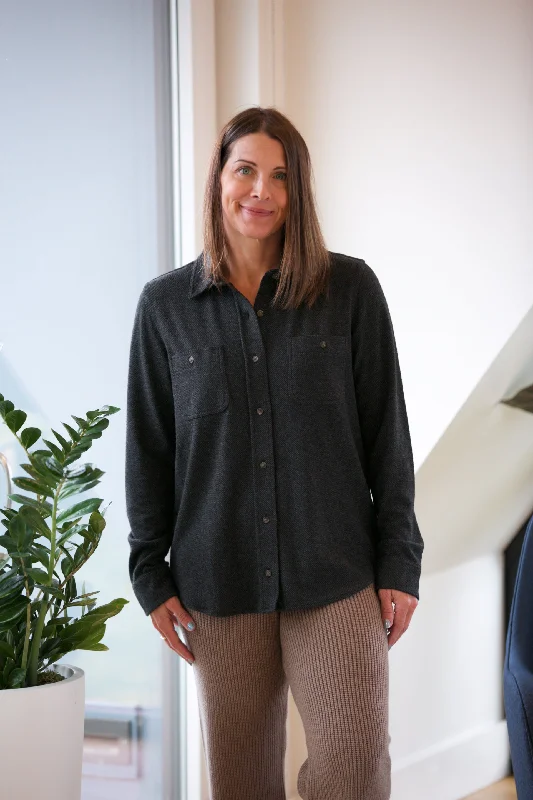 Faherty Legend Sweater Shirt in Heathered Black Twill Herringbone Houndstooth Plaid