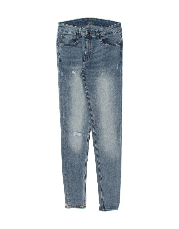CHEAP MONDAY Womens Distressed Skinny Jeans W30 L31  Blue Cotton Fashionable Jeggings Style Jeans