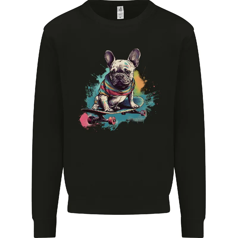 A French Bulldog on a Skateboard Mens Sweatshirt Jumper Hoodie with Belted Waist Structured Tailored