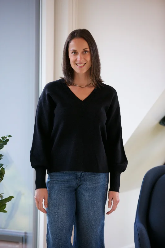 OAT V-Neck Balloon Sleeve Sweater Casual Formal Business