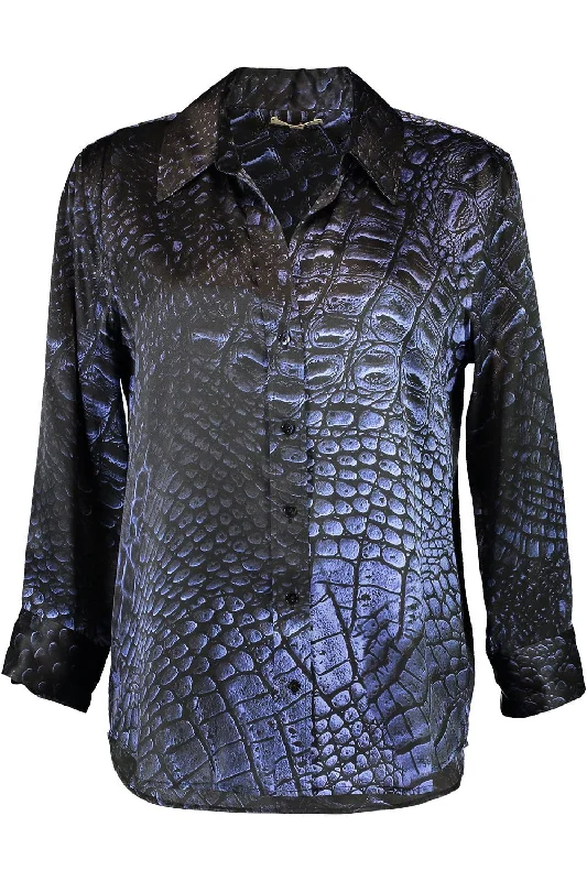 Dani Blouse - Midnight Croc Delicate Pleat Blouse