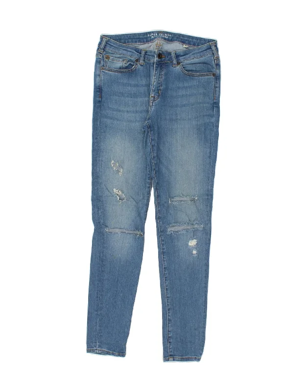JACK WILLS Womens Distressed Super Skinny Jeans W29 L30  Blue Viscose Casual Skinny Fit Jeans
