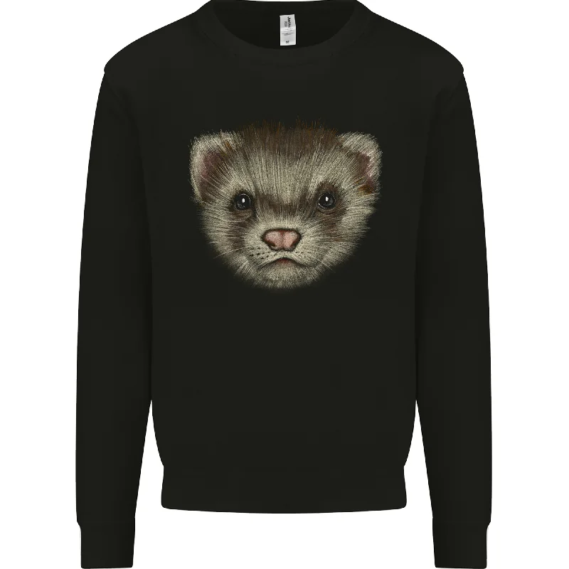 A Ferret Head Mens Sweatshirt Jumper Hoodie with Button Classic Timeless