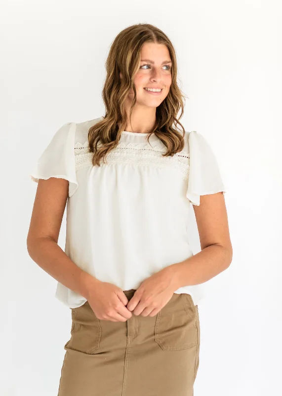 Florence Lace Trim Blouse Top - FINAL SALE Playful Puff Blouse