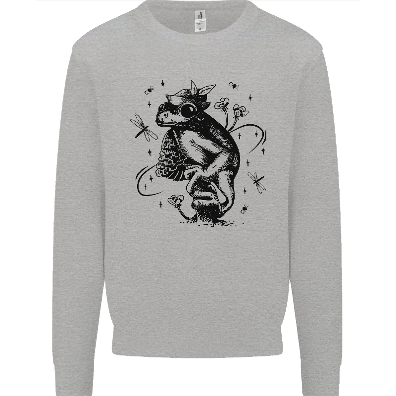 A Frog on a Mushroom Mens Sweatshirt Jumper Hoodie with Hem Lace Feminine Delicate