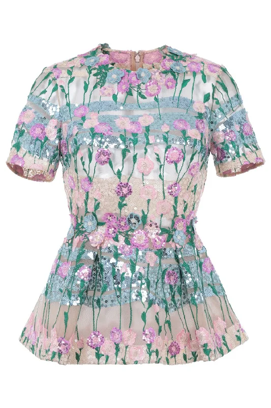 Embroidered Peplum Blouse Lightweight Tunic Blouse