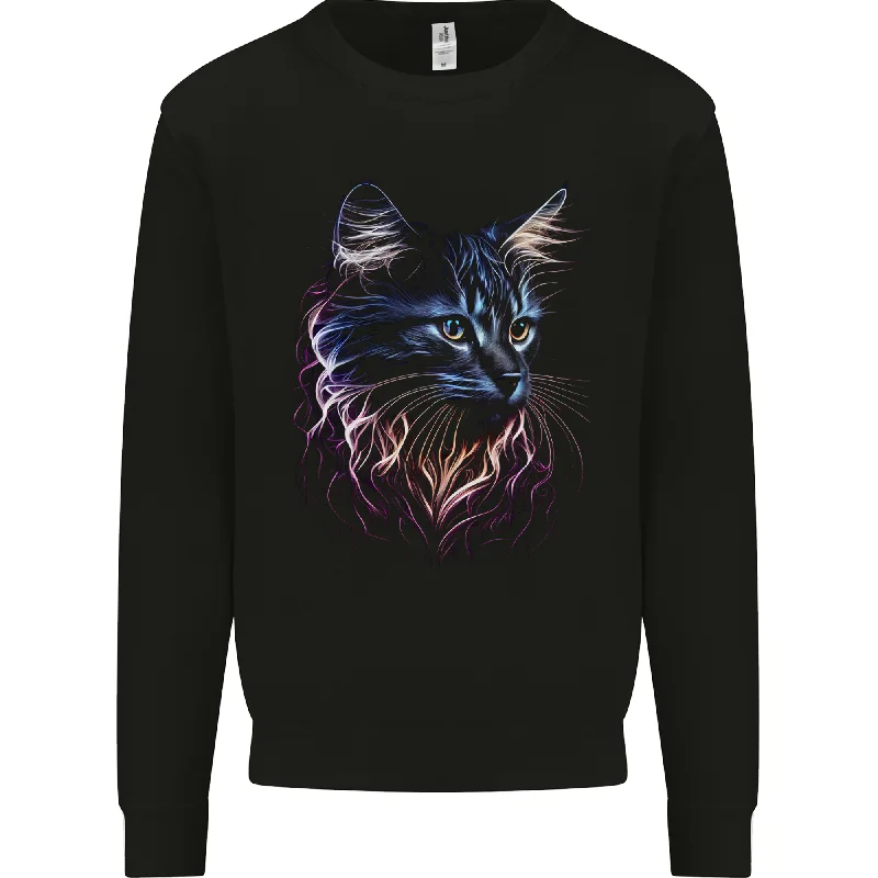 A Fantasy Cat With Cool Colours 1 Mens Sweatshirt Jumper Hoodie with Lace Feminine Delicate A Fantasy Cat With Cool Colours 1 Mens Sweatshirt Jumper Hoodie with Lace Feminine Delicate