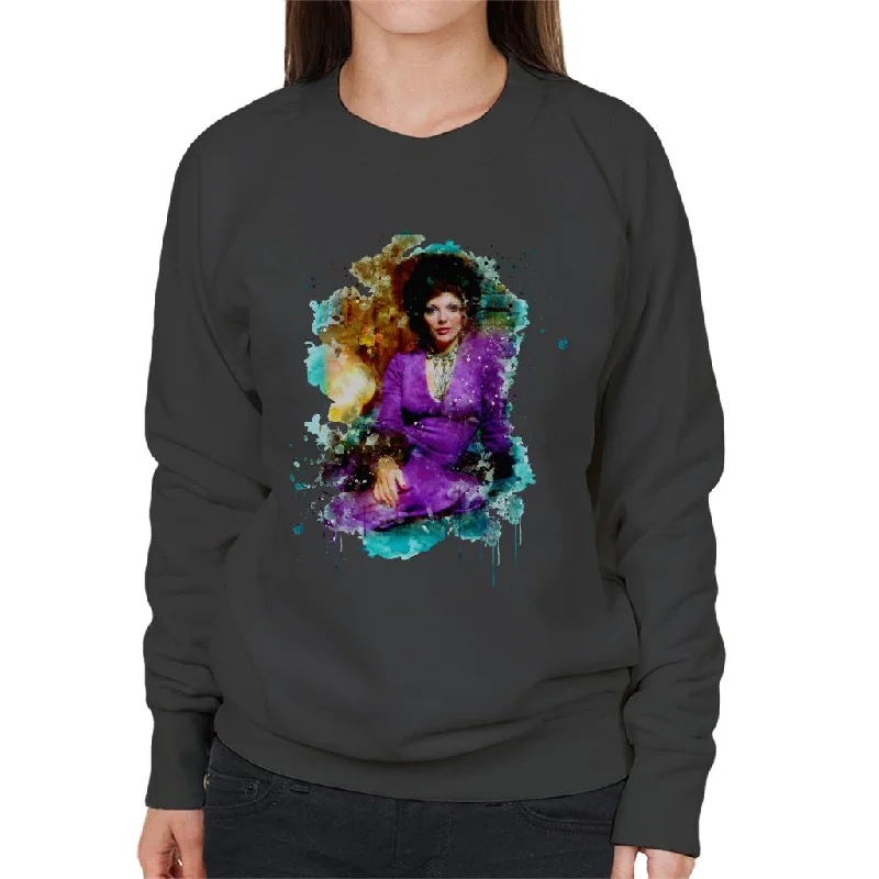 TV Times Joan Collins 1971 Paint Splatter Women's Sweatshirt Hoodie with Zipper Placket Modern Functional