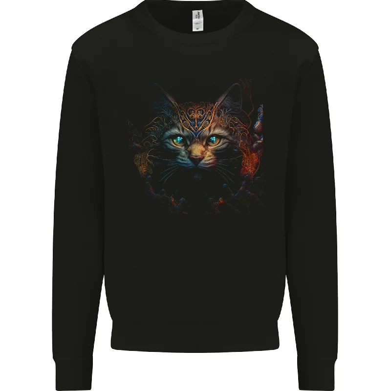 A Fantasy Cat With Cool Colours 4 Mens Sweatshirt Jumper Hoodie with Puffed Sleeves Voluminous Trendy A Fantasy Cat With Cool Colours 4 Mens Sweatshirt Jumper Hoodie with Puffed Sleeves Voluminous Trendy