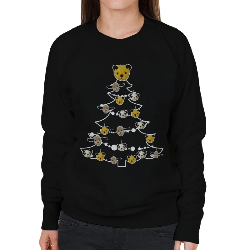 Sooty Christmas Tree White Silhouette Women's Sweatshirt Hoodie with Zipper Placket Modern Functional