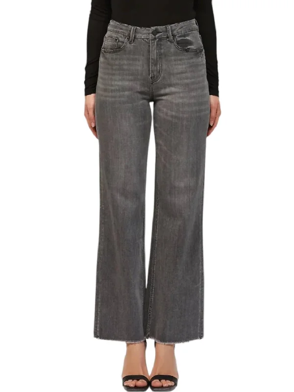Super Wide Leg Super Soft Jeans In Dark Grey Fashionable Vintage Wash Jeans