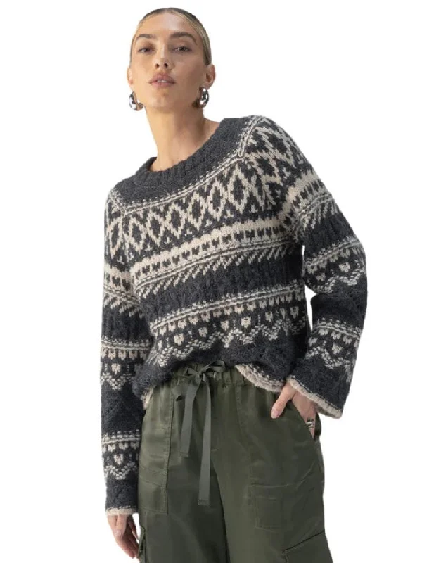 Sanctuary Fairisle Crew Neck Sweater Silk Blend Satin Velvet