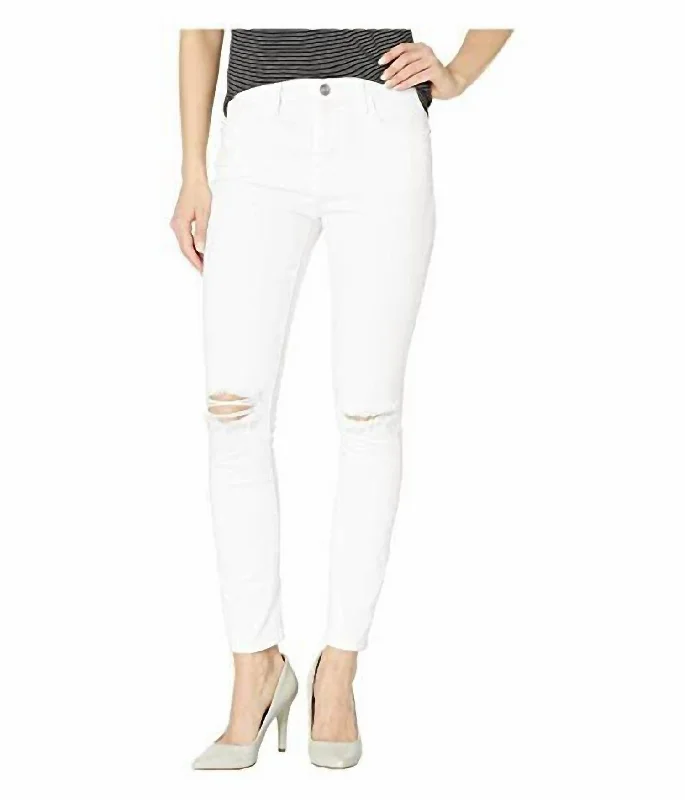 Maude Classic Mid Rise Stretch Skinny Jeans In White Stylish High-Waist Jeans