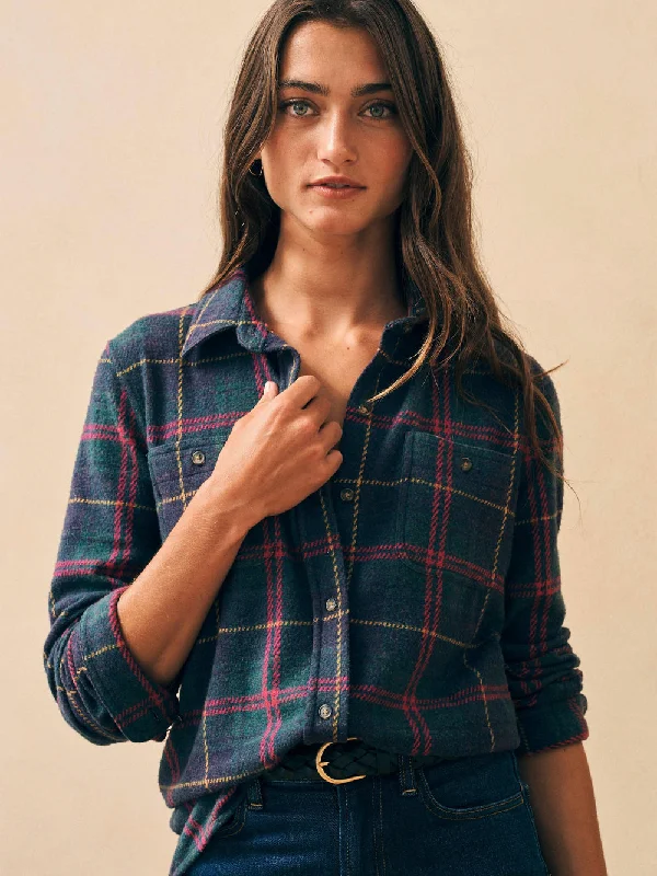 Faherty Legend Sweater Shirt in Outer Limits Plaid Zippered Front Buttoned Front Snap Front