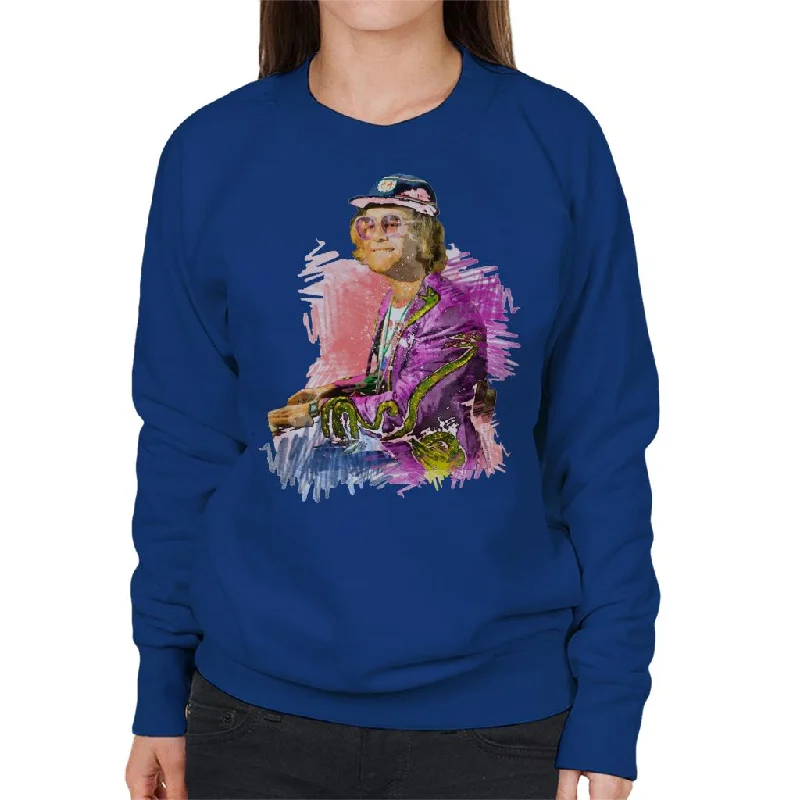 TV Times Flamboyant Elton John 1977 Women's Sweatshirt Hoodie with Emblem Brand Identity TV Times Flamboyant Elton John 1977 Women's Sweatshirt Hoodie with Emblem Brand Identity