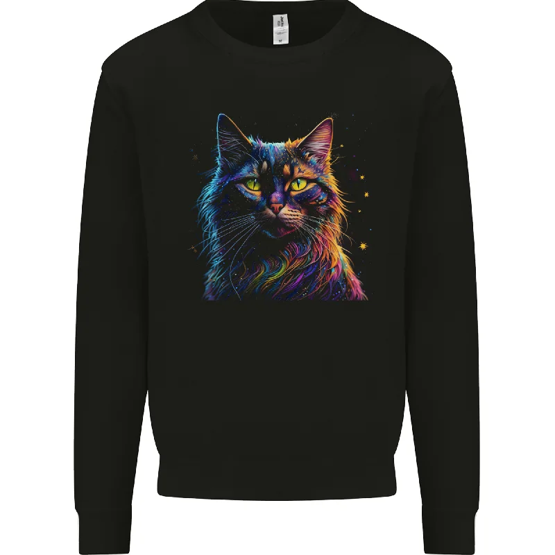 A Fantasy Cat With Cool Colours 7 Mens Sweatshirt Jumper Hoodie with Snap Buttons Easy Quick A Fantasy Cat With Cool Colours 7 Mens Sweatshirt Jumper Hoodie with Snap Buttons Easy Quick