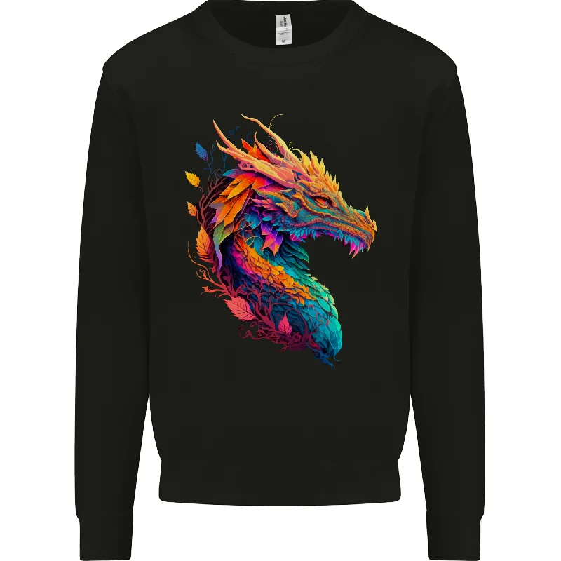 A Fantasy Dragon Mens Sweatshirt Jumper Hoodie with Hem Frayed Vintage Worn