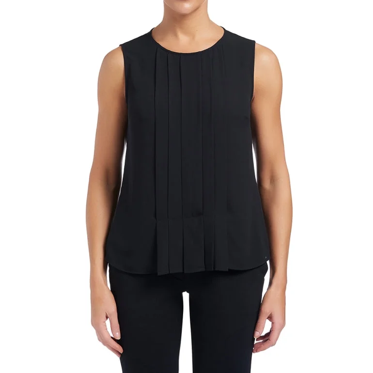 NNT Uniforms Sleeveless Pleat Front Blouse (CATU5Q)- Clearance Lightweight Chiffon Blouse