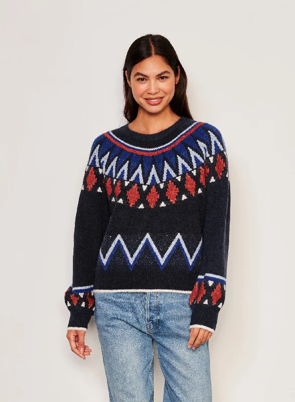 Sundry Fairisle Crew Neck Sweater in Deep Navy Rayon Fabric Velvet Fabric Corduroy Fabric Sundry Fairisle Crew Neck Sweater in Deep Navy Rayon Fabric Velvet Fabric Corduroy Fabric
