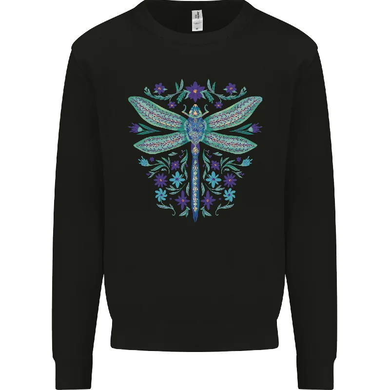 A Floral Dragonfly Mens Sweatshirt Jumper Hoodie with Drawcord Adjustable Secure