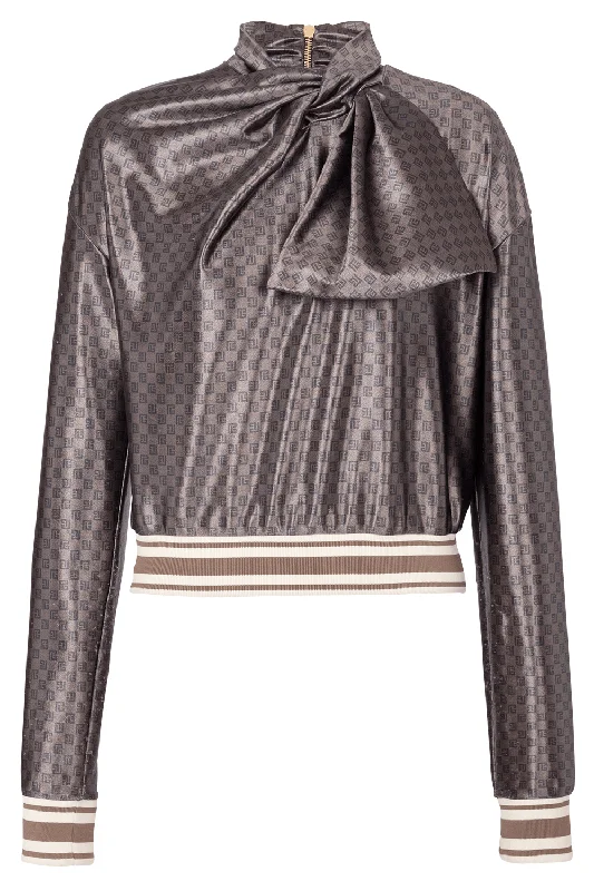 Monoram Tie Neck Blouse Feminine Puff Blouse
