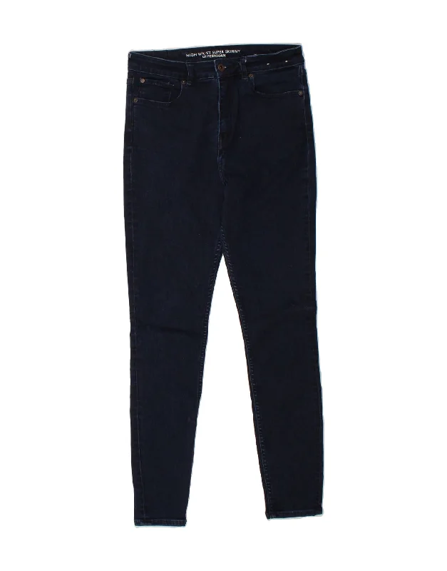 JACK WILLS Womens High Waist Super Skinny Jeans W30 L30 Navy Blue Cotton Trendy Flared Leg Jeans