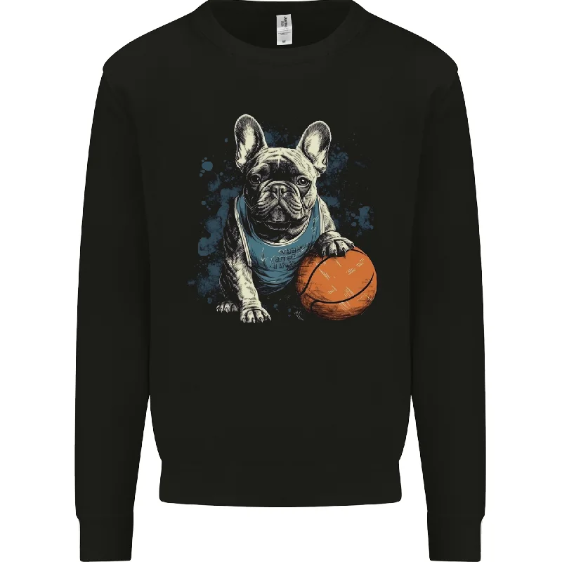 A French Bulldog With a Basketball Dog Mens Sweatshirt Jumper Hoodie with Hem Elastic Stretchable Comfortable A French Bulldog With a Basketball Dog Mens Sweatshirt Jumper Hoodie with Hem Elastic Stretchable Comfortable