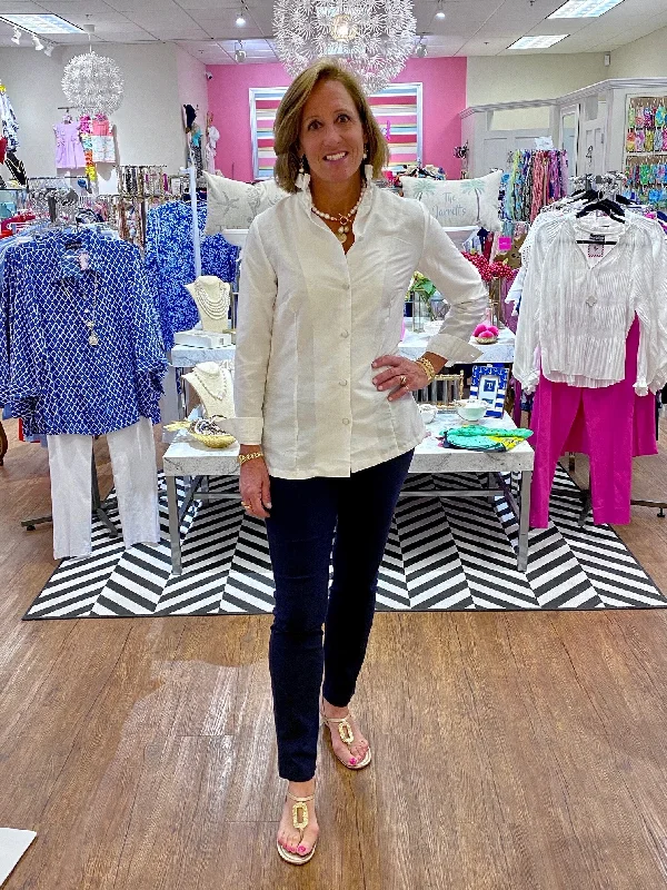 The Diana Standup Collar Silk Blouse in White Side Tie Blouse