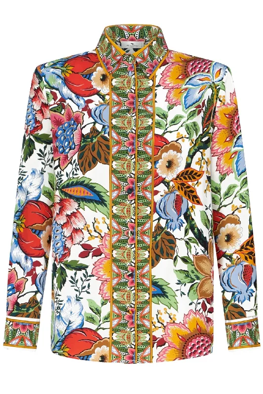 Floral Long Sleeve Button Down Blouse Casual Relaxed Blouse