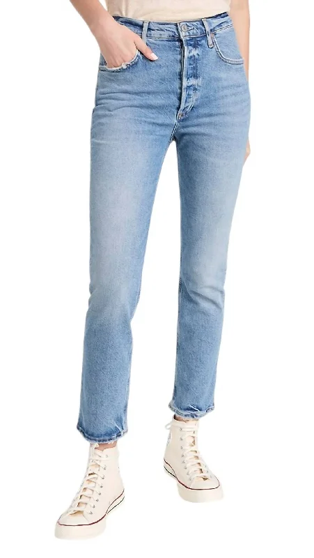 Riley Long High Rise Straight Jeans In Cove Trendy Colored Denim Jeans