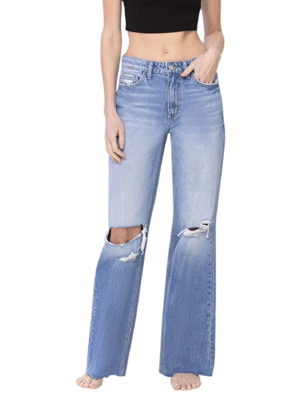 Deana 90's Vintage High Rise Loose Fit Jeans In Blue Trendy Skinny High-Waist Jeans
