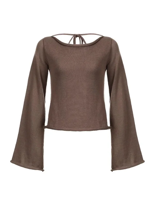 ‘Chocolate Croissant’ Chunky Knit Bell Sleeve Sweater Layered Multi-layer Single Layer