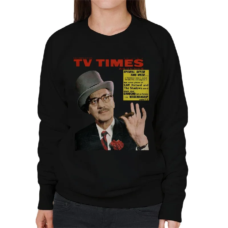 TV Times Groucho Marx 1965 Cover Women's Sweatshirt Hoodie with Hem Contrast Bold Stylish