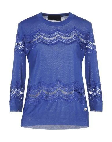 Philipp Plein Women Jumper Blue S INT Lace Blend Ribbed Blend Corduroy Blend
