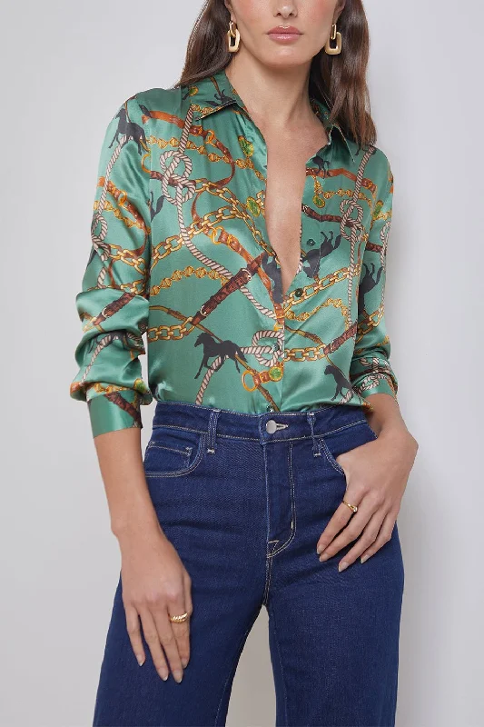 Tyler Blouse - Spruce Multi Wrap Front Blouse