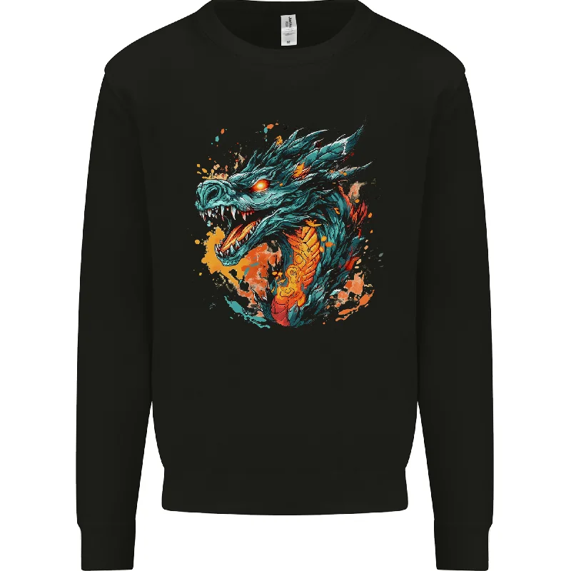 A Fantasy Fire Dragon Mens Sweatshirt Jumper Hoodie with Applique Textured Unique