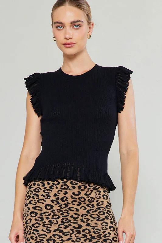 Madison Flutter Sleeve Sweater Top Satin Blend Silk Blend Wool Blend