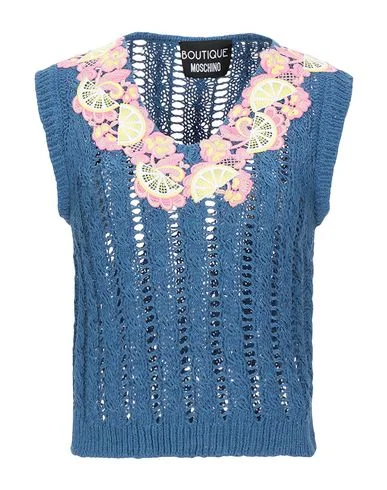 Boutique Moschino Women Jumper Slate blue 8 UK Ribbed Striped Patterned