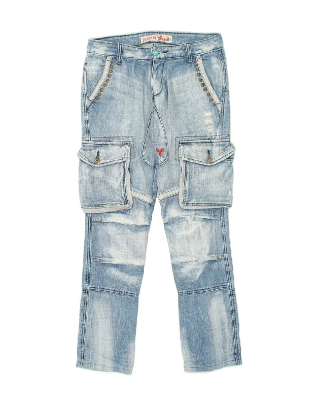 VINTAGE Womens Cargo Straight Jeans W30 L32  Blue Trendy Patchwork Denim Jeans