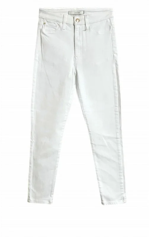 Women's Charlie High Rise Skinny Crop Jeans In White Trendy Pleated Waist Jeans