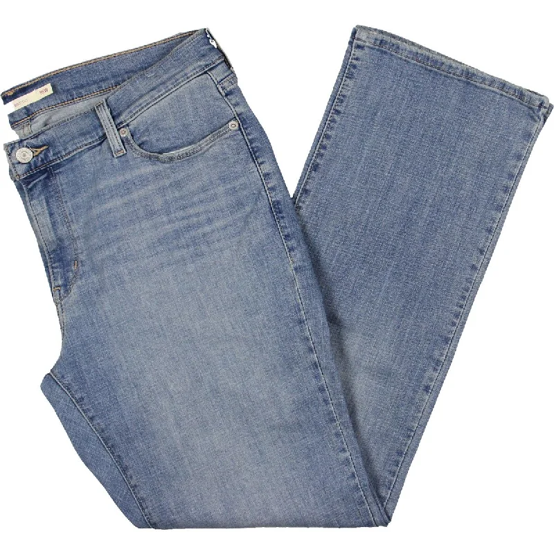 Plus Womens Mid-Rise Stretch Bootcut Jeans Trendy Wide-Legged High-Waist Jeans
