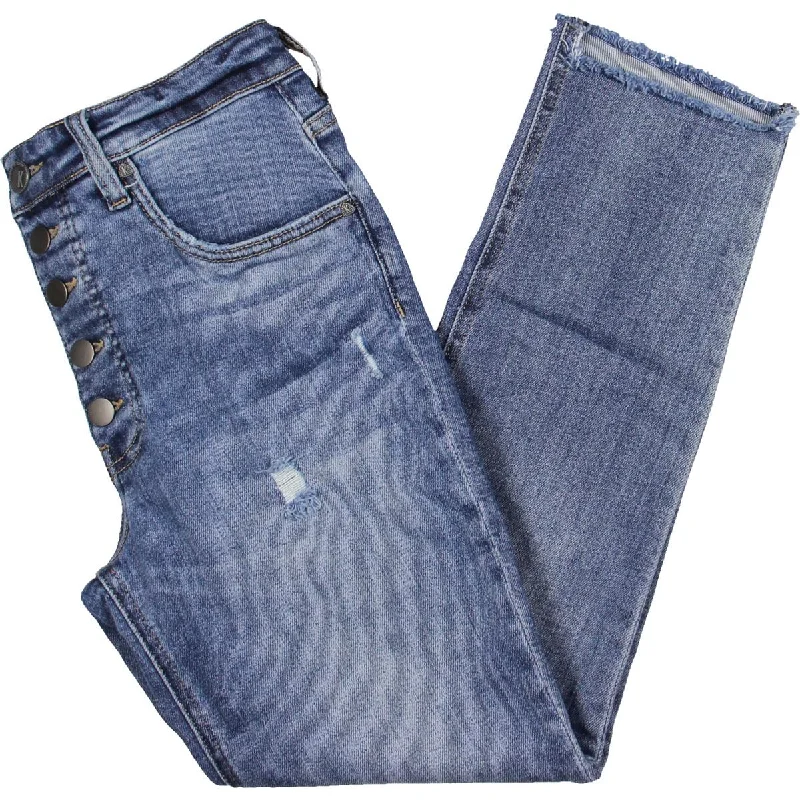 Fab Ab Womens High-Rise Distressed Mom Jeans Chic Rolled Cuff Denim Jeans