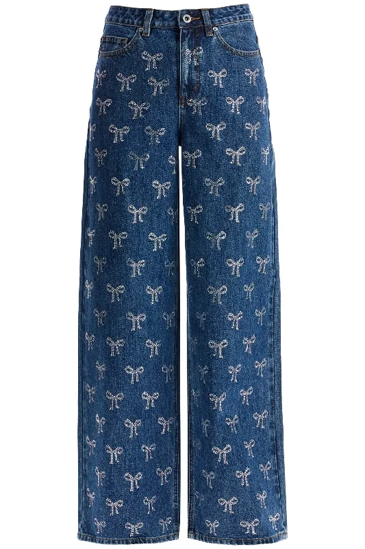Self Portrait Women's Decorated Straight Leg Jeans Trendy Skinny High-Waist Jeans