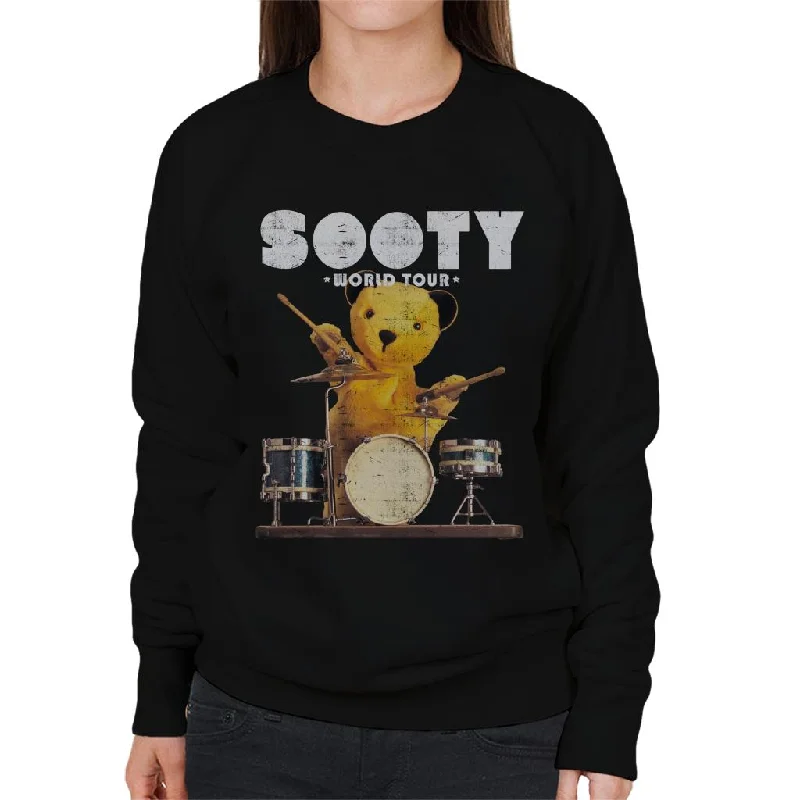 Sooty World Tour Drums Women's Sweatshirt Hoodie with Raw Hem Edgy Unfinished