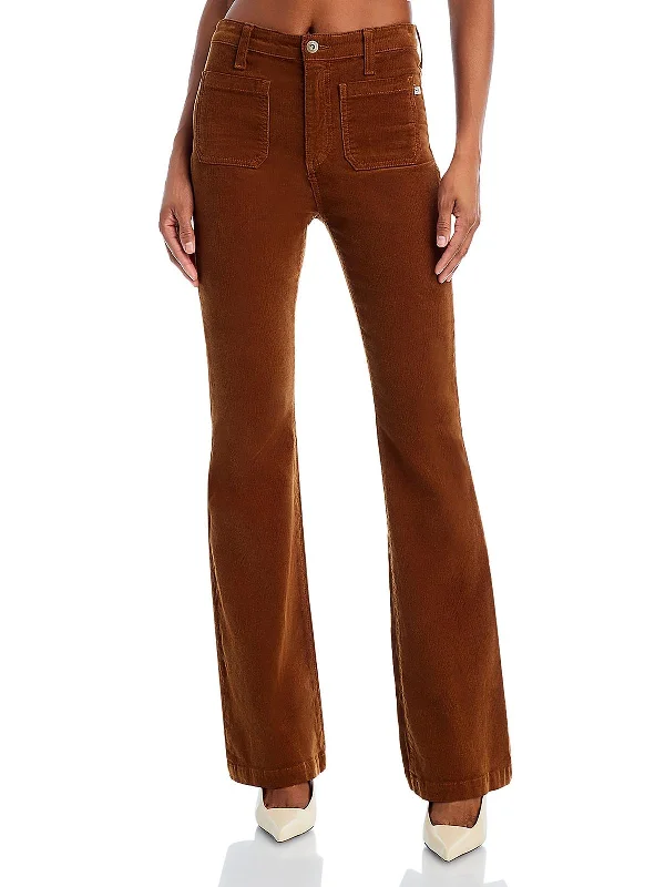 Anisten Womens Corduroy High Rise Bootcut Jeans Trendy Button-Up High-Waist Jeans